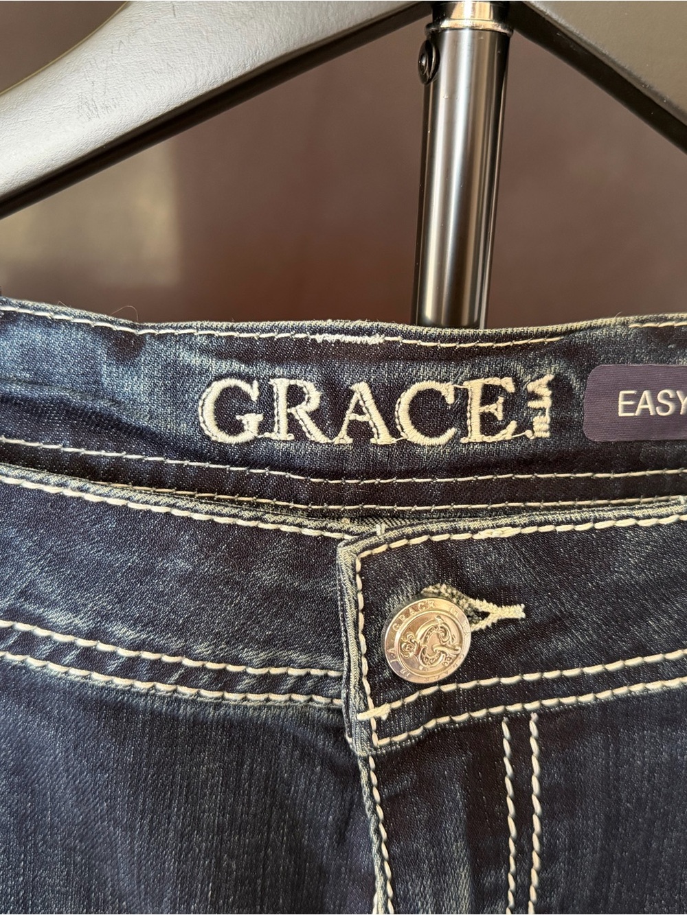 Grace in LA Women's Blue Boot Cut Jeans with Light Fading - Picture 2 of 7